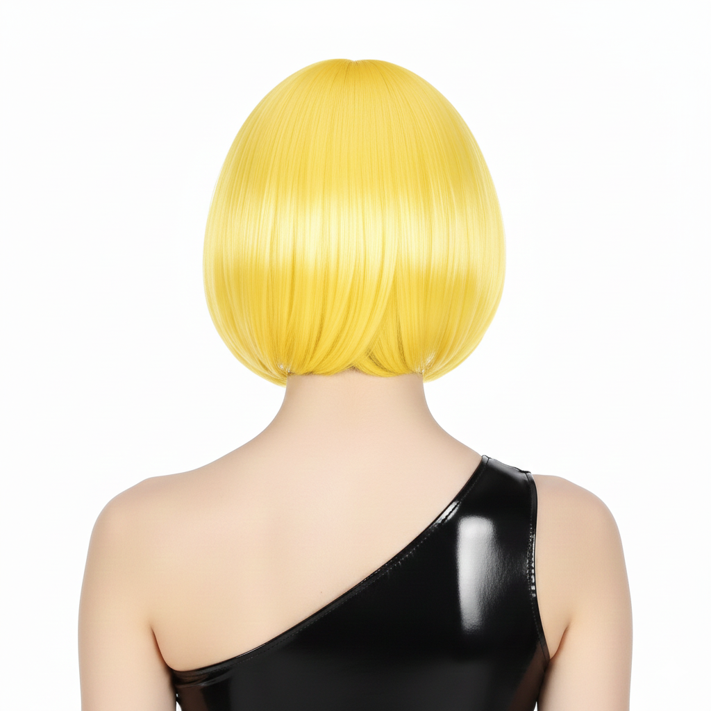Bob Wig Costume Short Straight Fringe Cosplay Party Full Hair Womens Fancy Dress - Yellow - SuperSaverAU - view 3