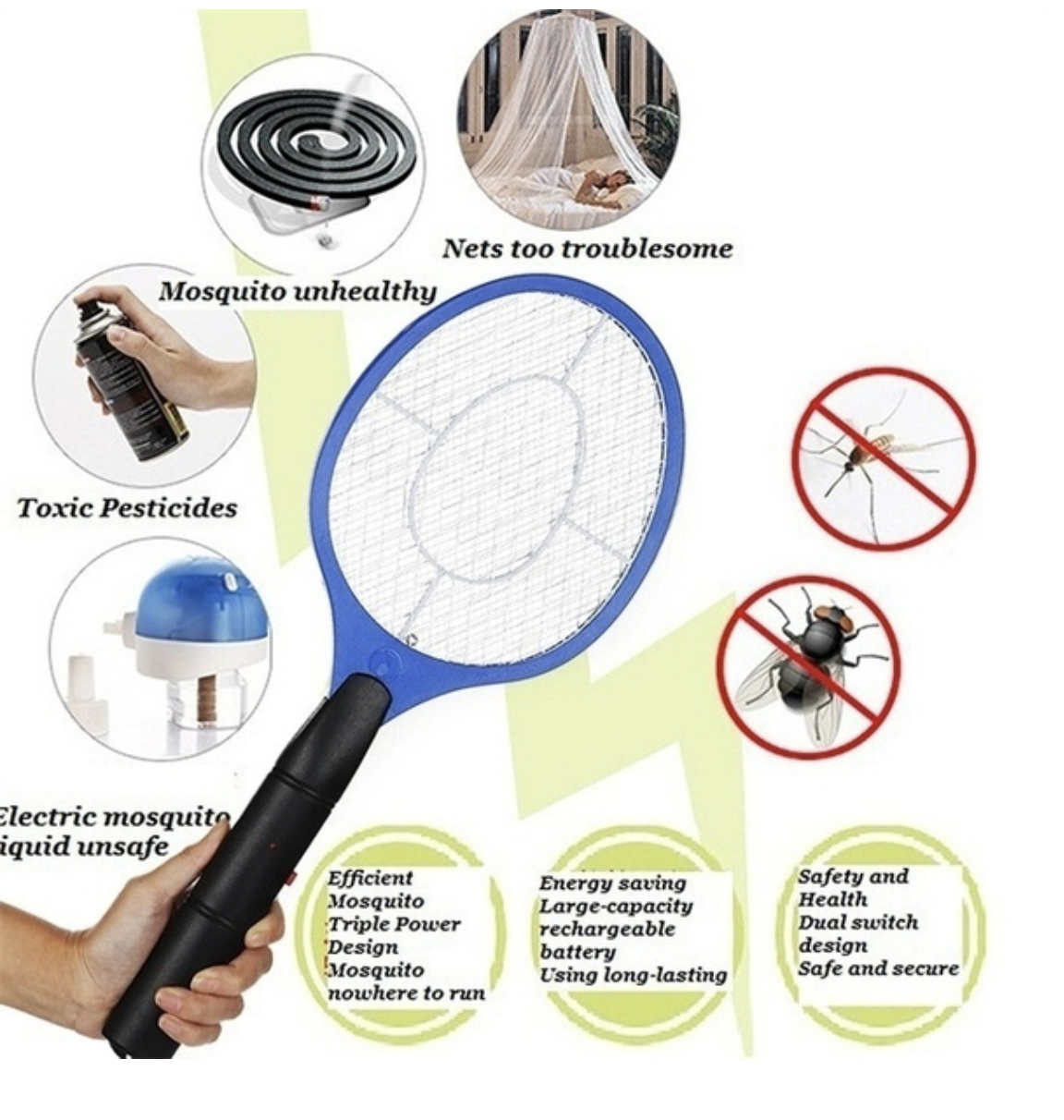 Premium Electric Bug Zapper Racket Fly & Mosquito Swatter - 2 Pack
