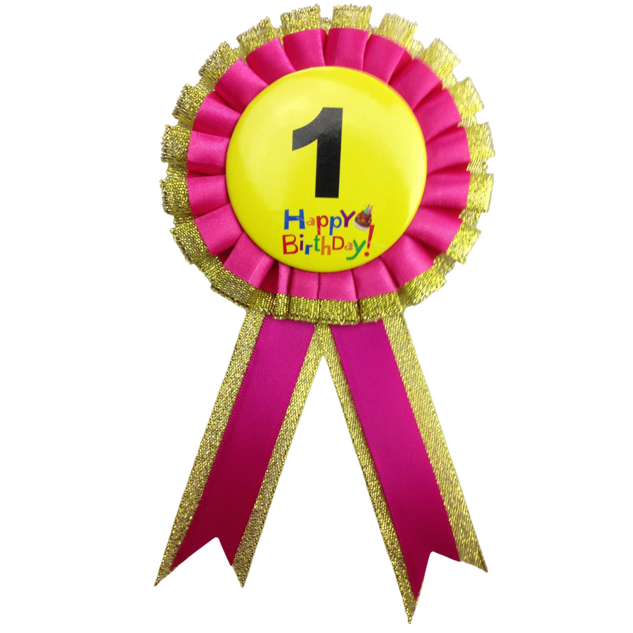 Premium Birthday Badge Rosette with Ribbon - 1st Birthday