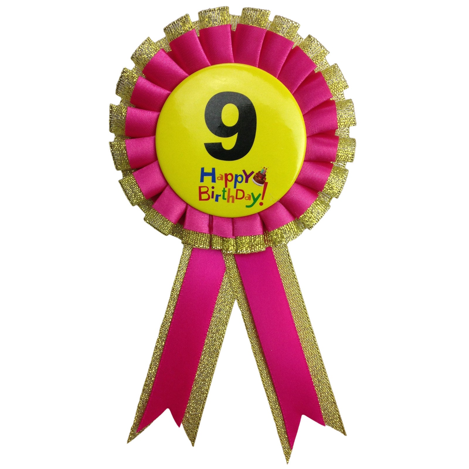 Premium Birthday Badge Rosette with Ribbon - 9th Birthday