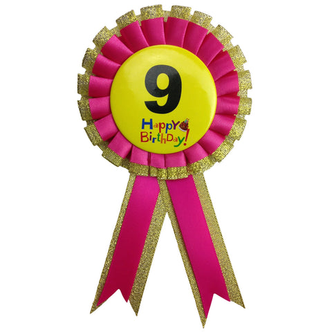 Premium Birthday Badge Rosette with Ribbon - 9th Birthday