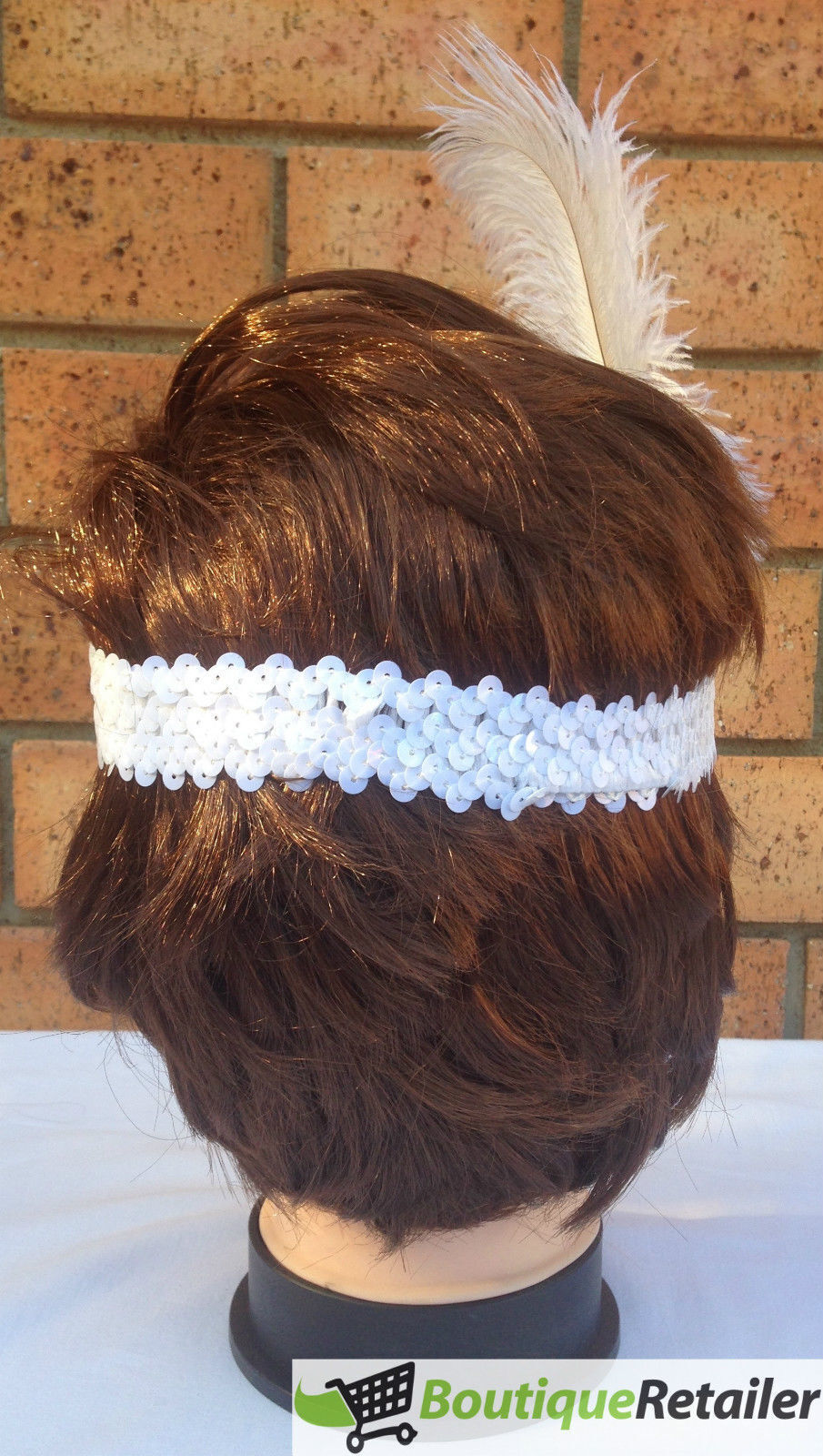 Premium 1920s Flapper Headband with Feather - White
