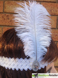Premium 1920s Flapper Headband with Feather - White