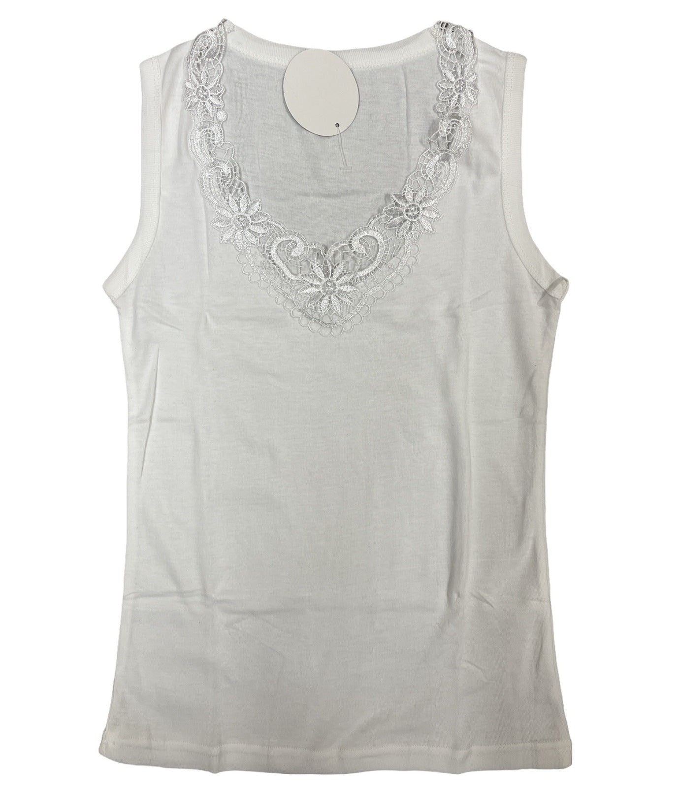 Premium Women's Natural Cotton Lace Motif Sleeveless Singlet Top 18-20