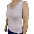 Premium Women's Pink Cotton Lace Motif Sleeveless Singlet Top 18-20