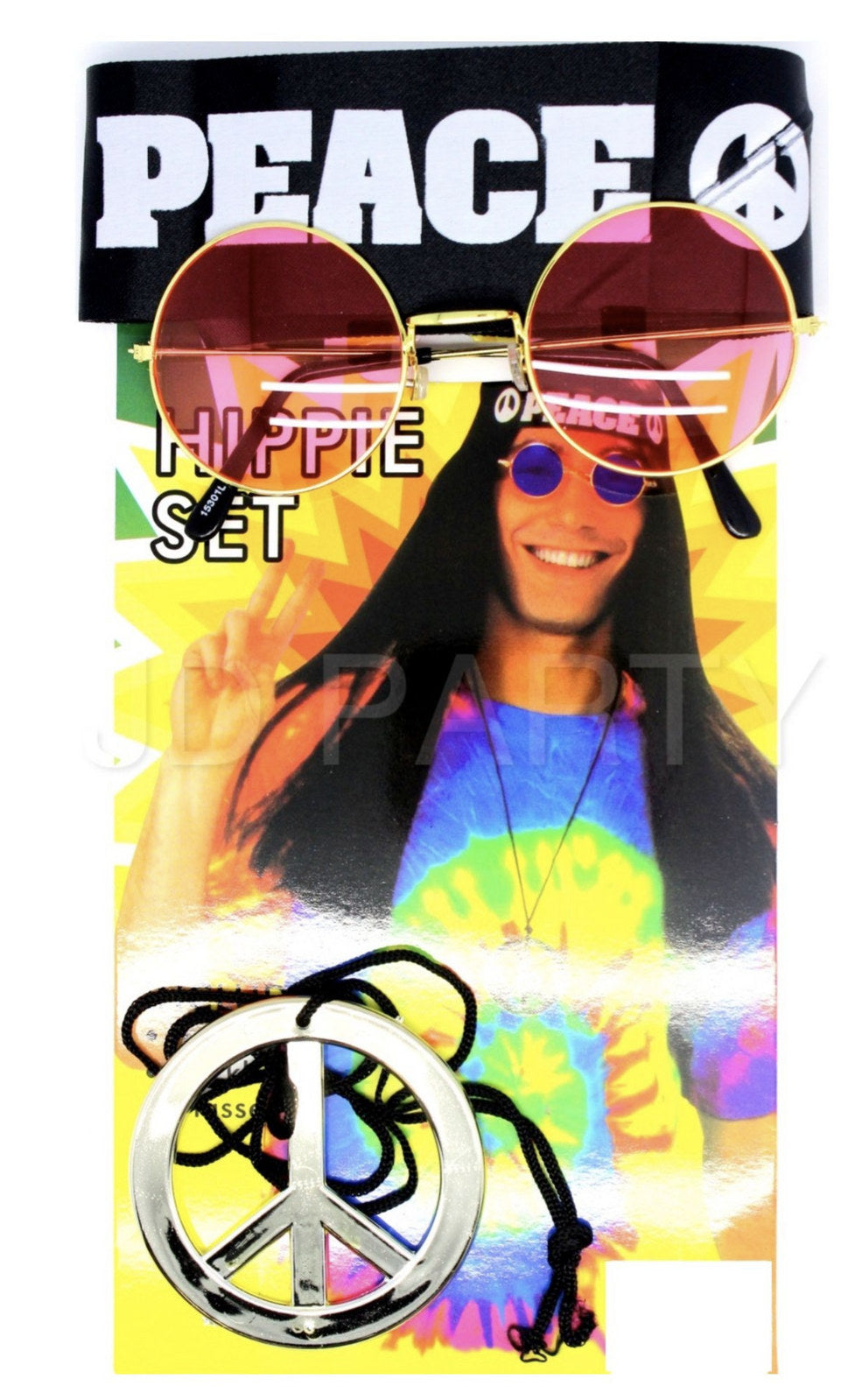 Premium Hippie Costume Kit with Headband, Glasses & Necklace