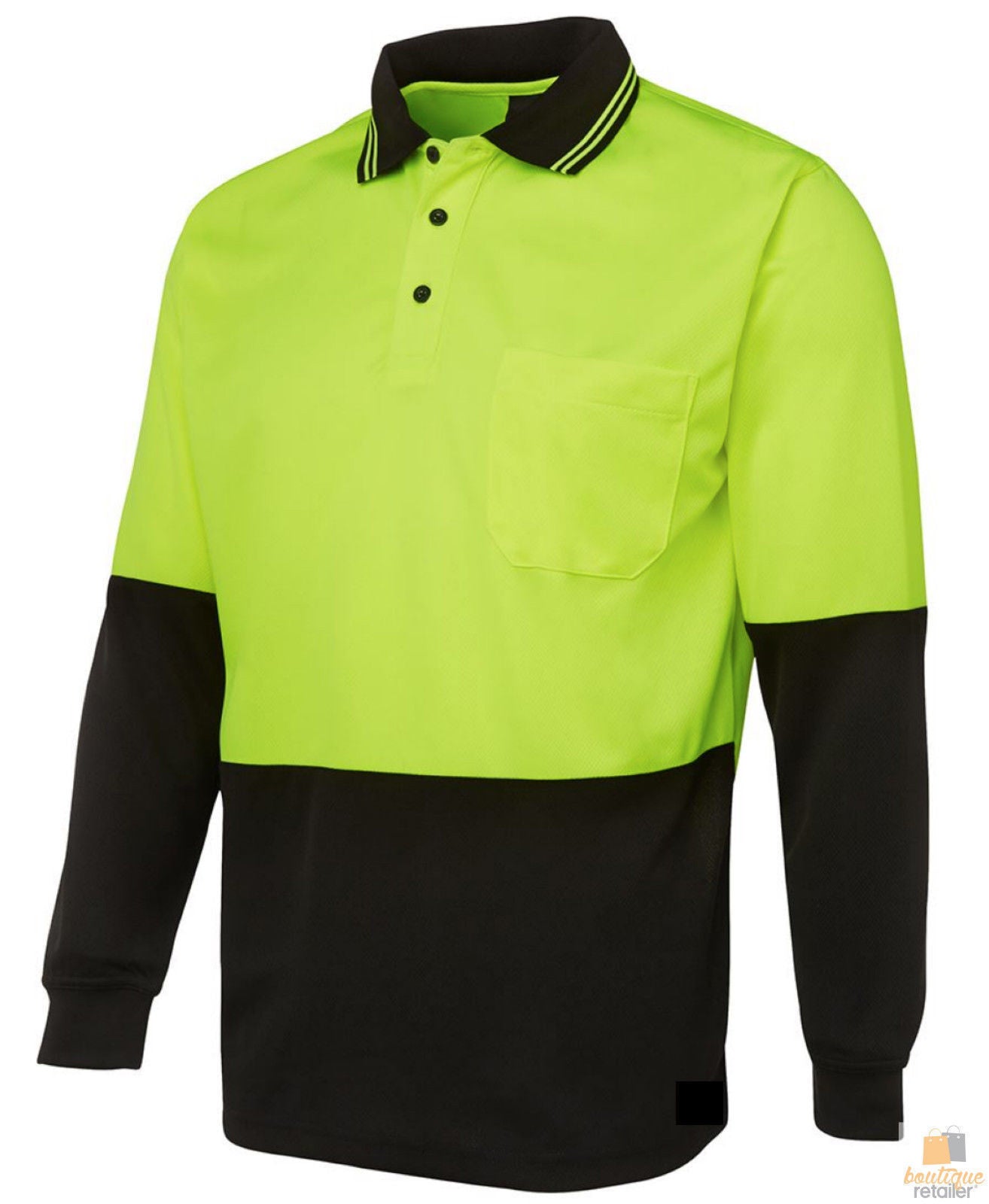 Premium Yellow Hi Vis Long Sleeve Safety Polo Shirt UPF 50+ L