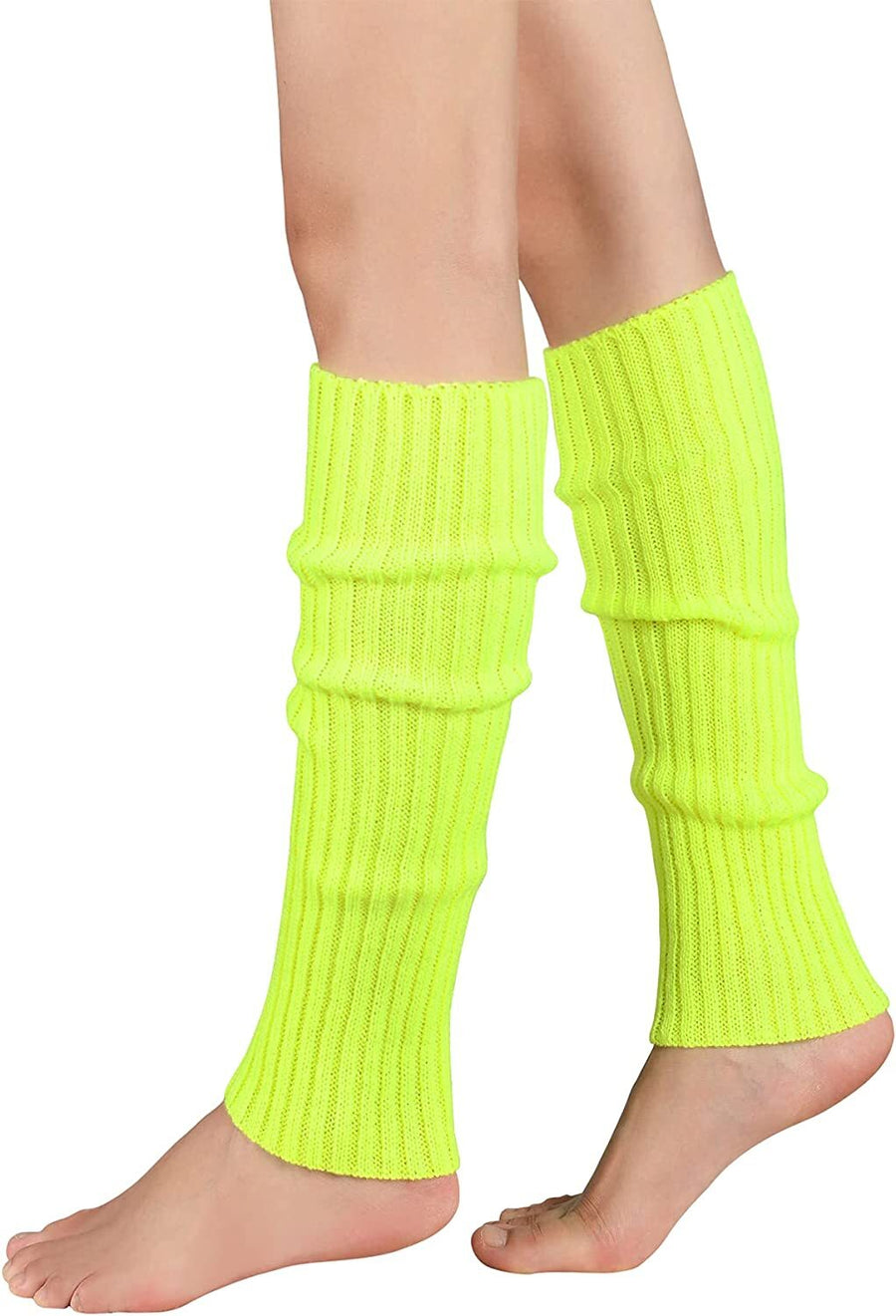 Premium Women's Knitted Leg Warmers Pair - Fluro Yellow