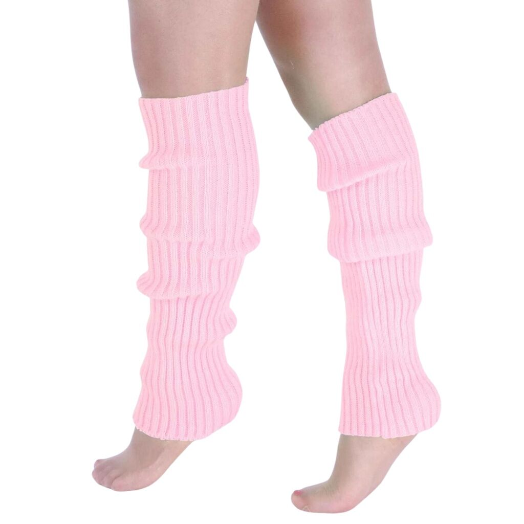 Pair of Womens Leg Warmers Disco Winter Knit Dance Party Crochet Legging Socks Costume - Light Pink - SuperSaverAU - view 2