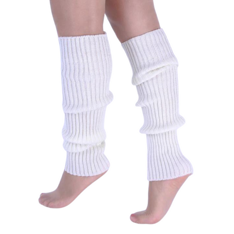 Pair of Womens Leg Warmers Disco Winter Knit Dance Party Crochet Legging Socks Costume - White - SuperSaverAU - view 1