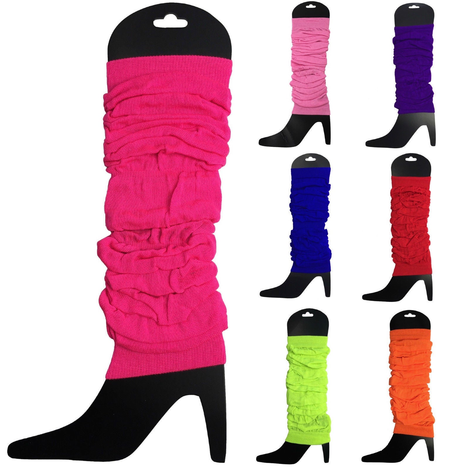 Premium Knitted Leg Warmers - Fluro Hot Pink Pair, 40cm