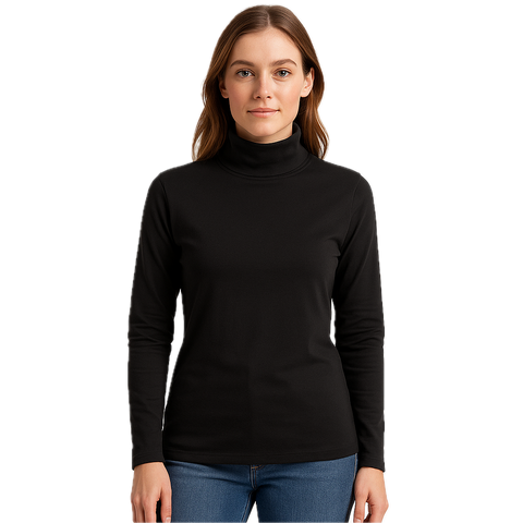 Premium Women's Black Cotton Turtleneck Skivvy Top M