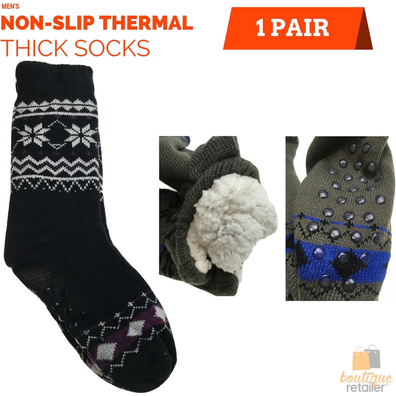 Premium 1 Pair Men's Non Slip Thick Fur Winter Bed Socks One Size