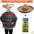 MEXICAN PONCHO & SOMBRERO SET Costume Wild West Moustache Cowboy Bandit Party - SuperSaverAU - view 2
