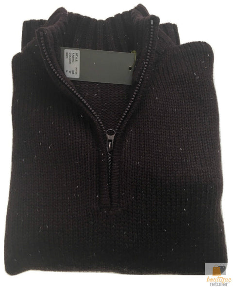 Premium Men's Burgundy Half Zip Knit Jumper Winter Sweater L