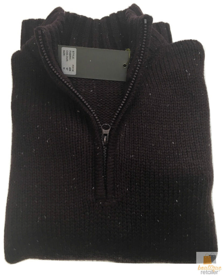 Premium Men's Burgundy Half Zip Knit Jumper Winter Sweater L