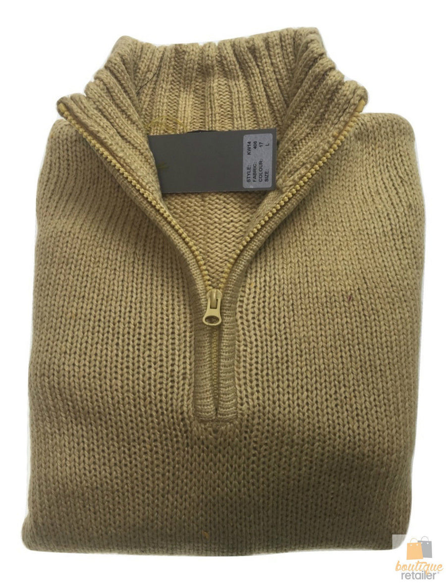 Premium Men's Maize Half Zip Knit Jumper Winter Sweater M
