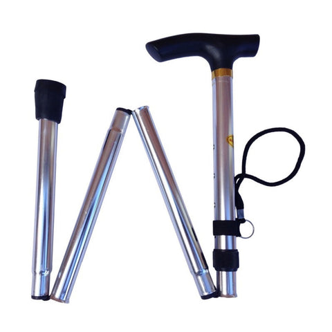 Premium Silver Adjustable Folding Walking Stick Travel Cane with Non-Slip Rubber Tip