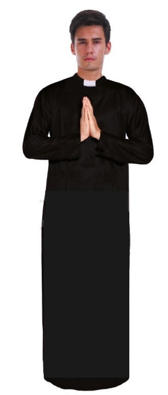 Men's PRIEST Father Costume Religious Halloween Robe Church Collar Vicar Preacher - SuperSaverAU - view 1