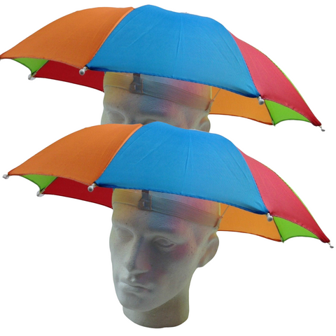 2x RAINBOW UMBRELLA HAT Rain Beach Sun Rain Cap Costume Camping Fishing Hunting - SuperSaverAU - view 1