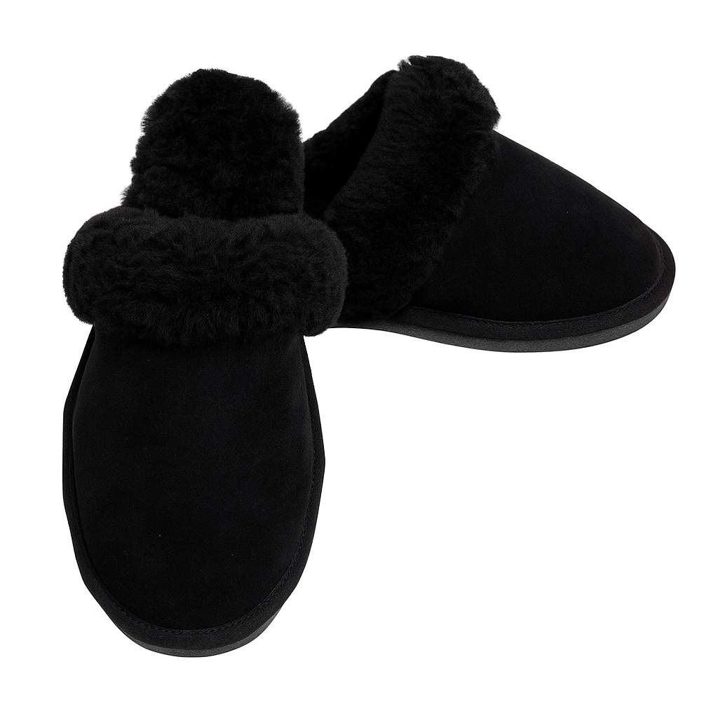 Premium Women's Black Sheepskin Wool UGG Scuff Slippers Size 8