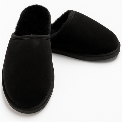 Sheepskin Wool Mens Slippers Scuffs Slip On Winter Ugg Slippers in Black - 8