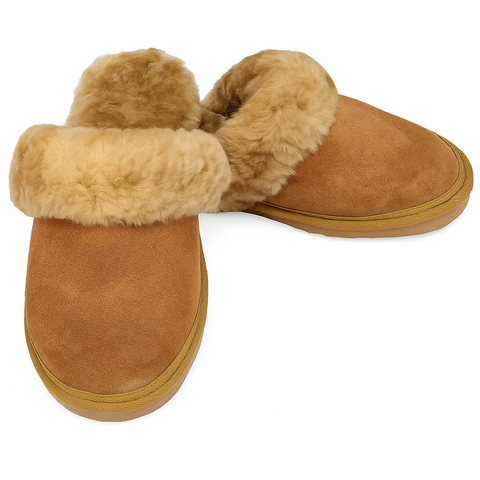 Premium Women's Chestnut Sheepskin Wool UGG Scuff Slippers Size 5