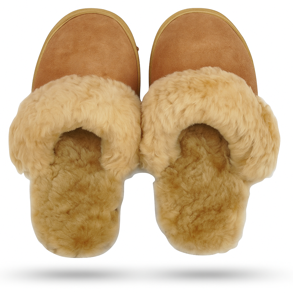 Premium Women's Chestnut Sheepskin Wool UGG Scuff Slippers Size 5