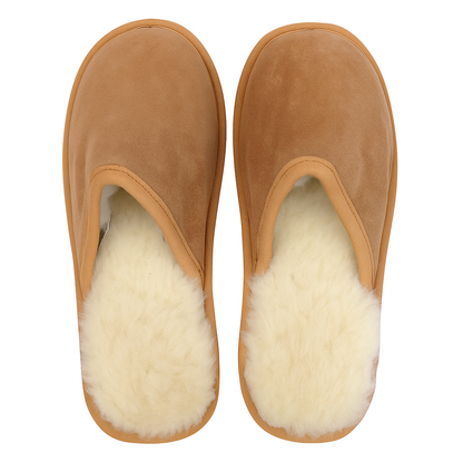 Sheepskin Wool Mens Slippers Scuffs Slip On Winter Ugg Slippers in Chestnut - 10