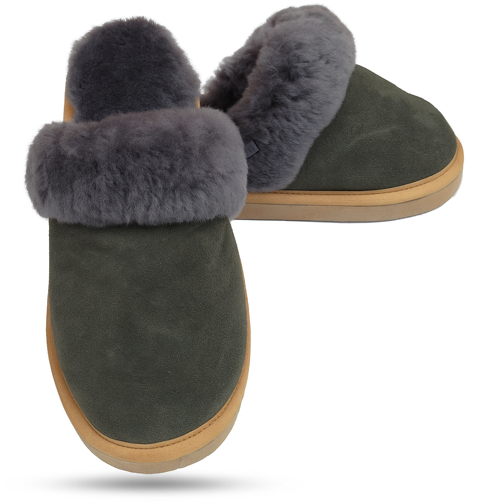 Premium Women's Grey Sheepskin Wool UGG Scuff Slippers Size 7