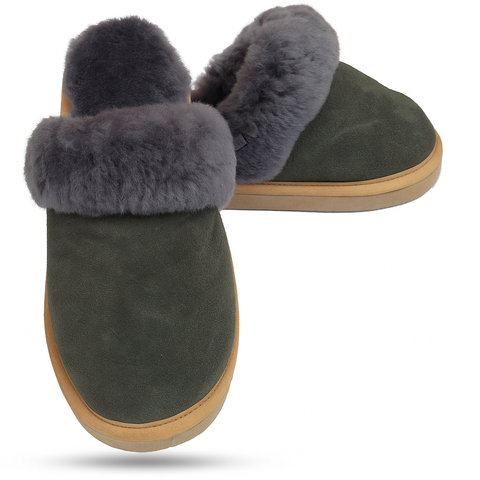 Premium Women's Grey Sheepskin Wool UGG Scuff Slippers Size 7