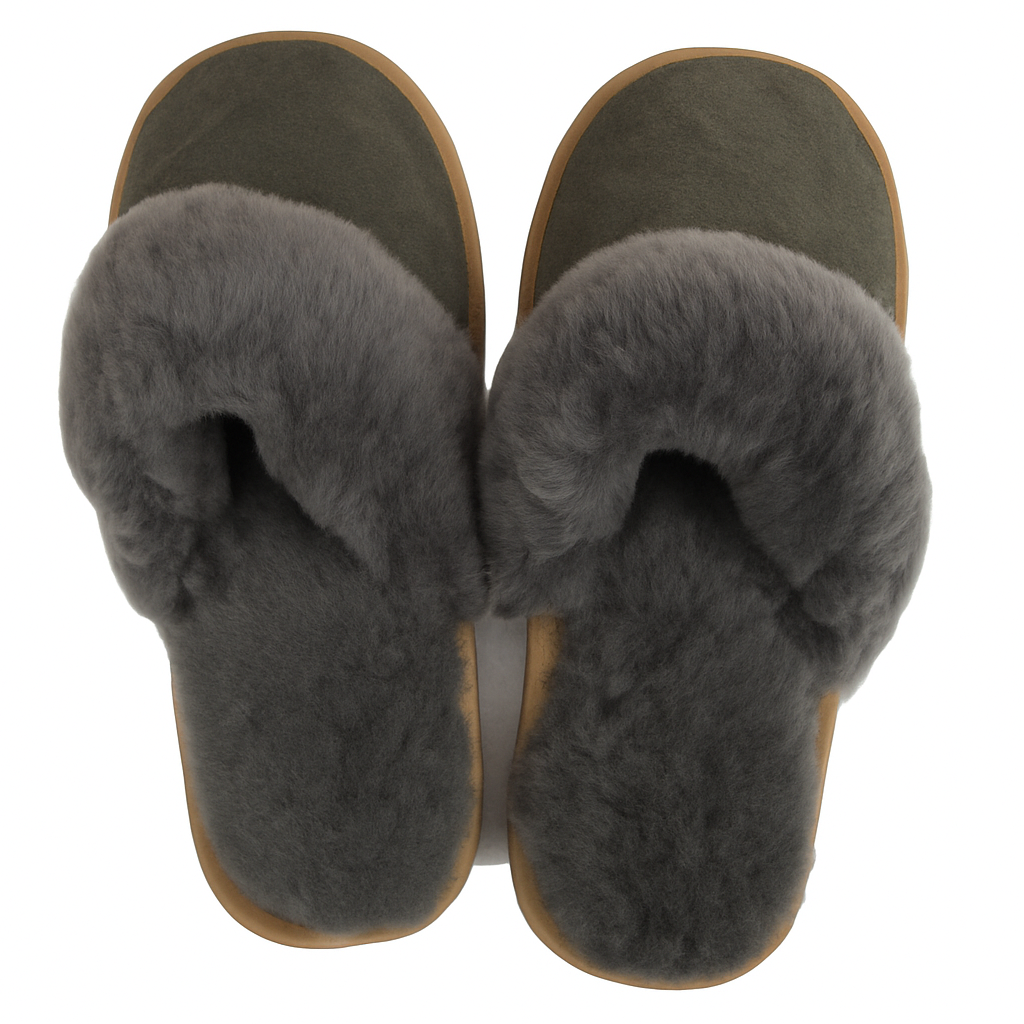 Premium Women's Grey Sheepskin Wool UGG Scuff Slippers Size 7