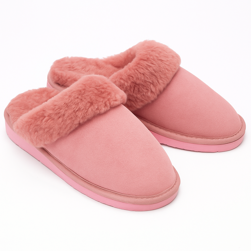 Sheepskin Wool Womens Slippers Scuffs Slip On Winter Ugg Slippers in Pink - 5