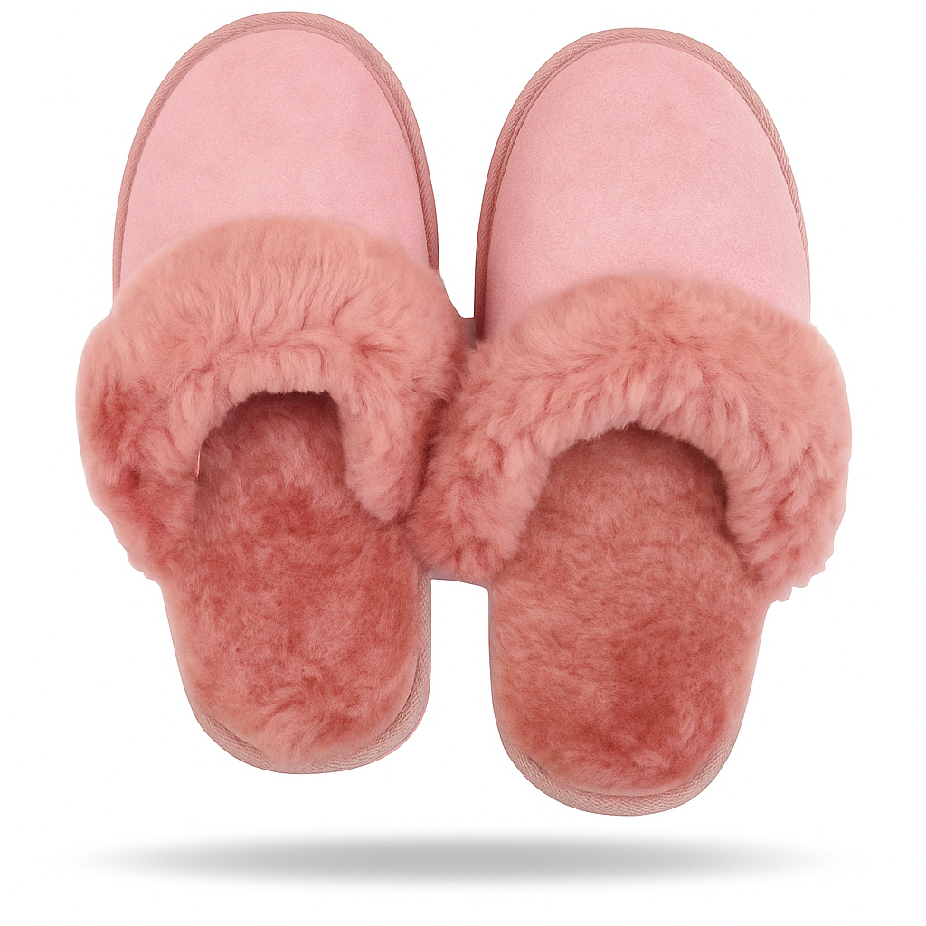 Sheepskin Wool Womens Slippers Scuffs Slip On Winter Ugg Slippers in Pink - 5