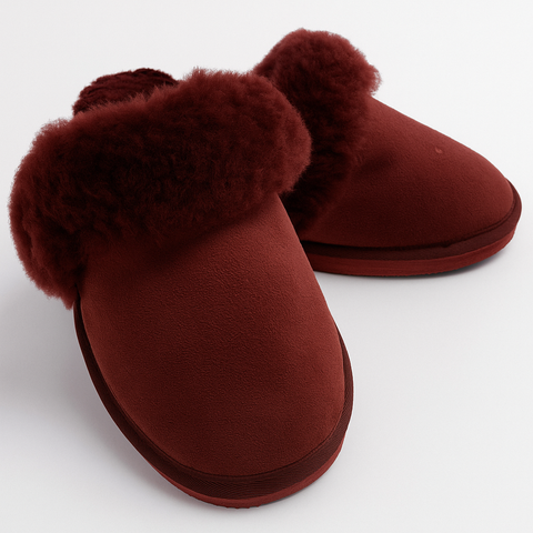 Premium Women's Burgundy Red Sheepskin Wool UGG Scuff Slippers Size 7
