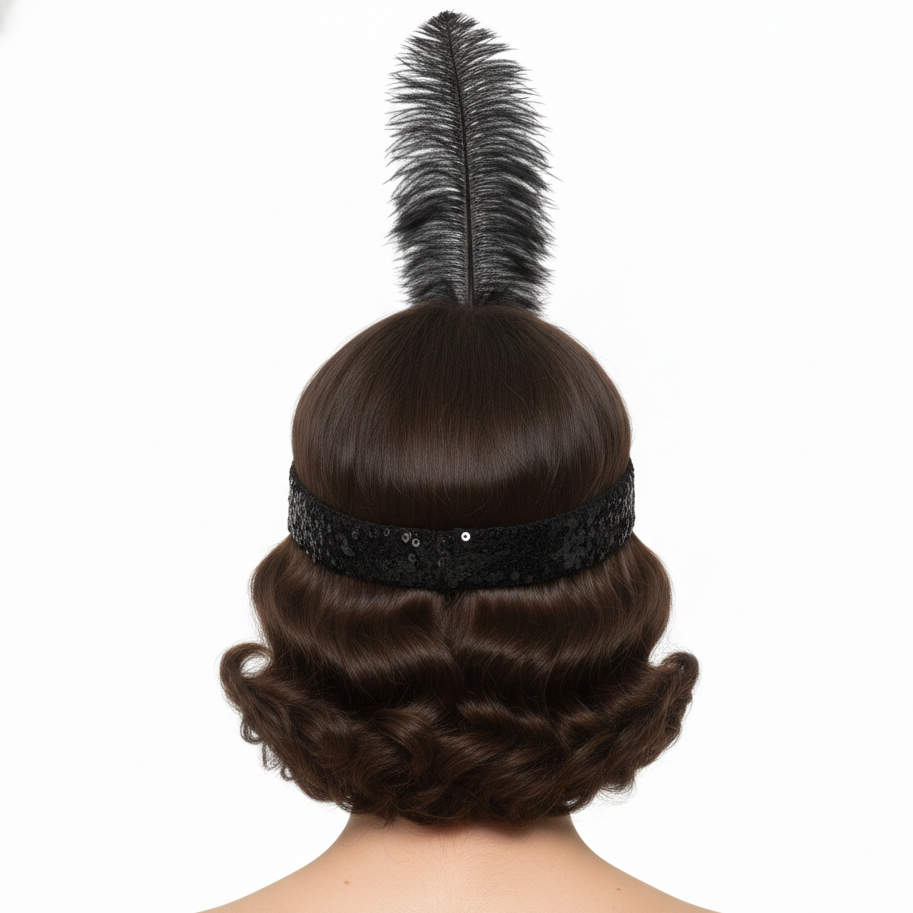 WIDE FLAPPER HEADBAND Feather Sequin Costume Gatsby Charleston Headpiece 1920s - Black - SuperSaverAU - view 3
