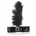 WIDE FLAPPER HEADBAND Feather Sequin Costume Gatsby Charleston Headpiece 1920s - Black - SuperSaverAU - view 1