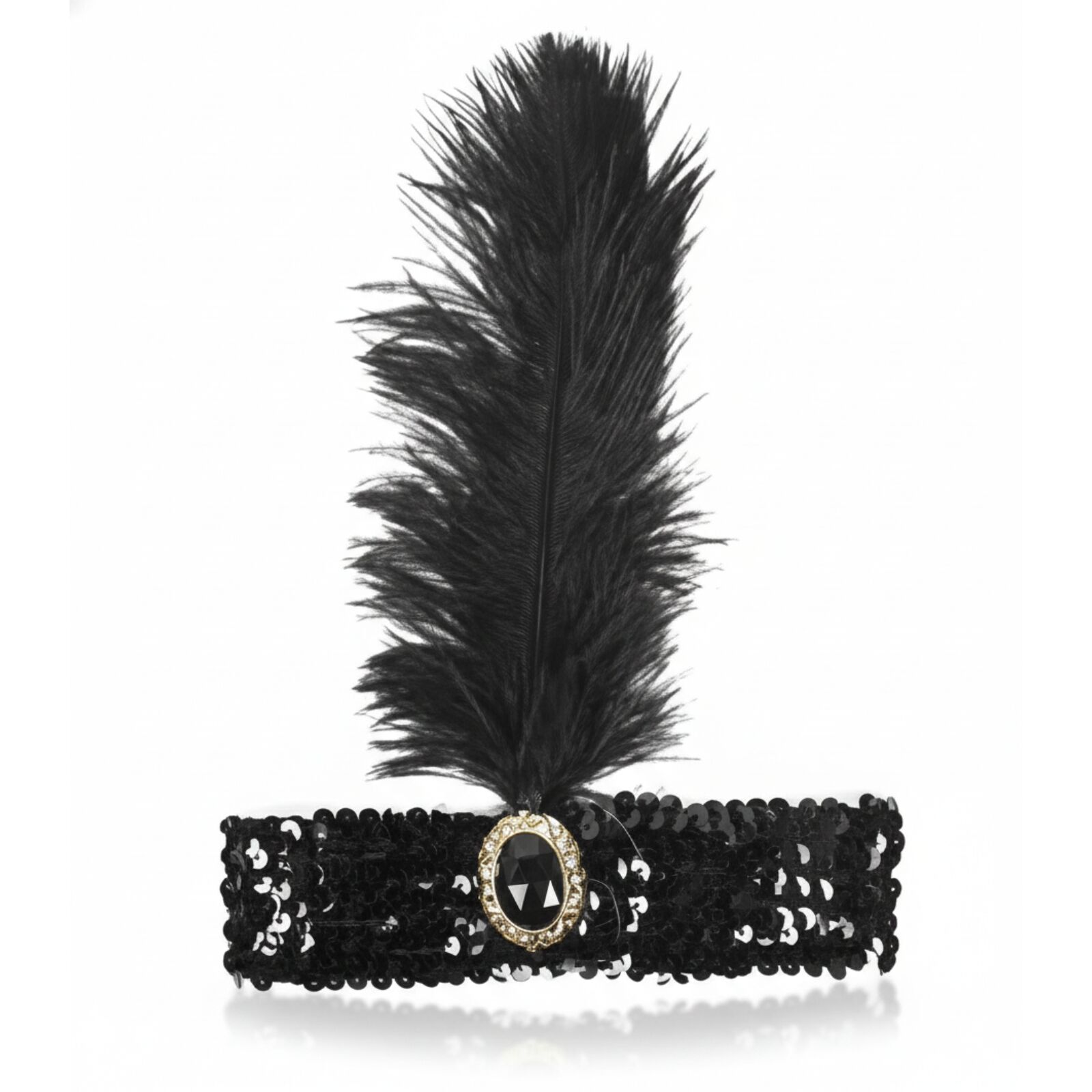 WIDE FLAPPER HEADBAND Feather Sequin Costume Gatsby Charleston Headpiece 1920s - Black - SuperSaverAU - view 1