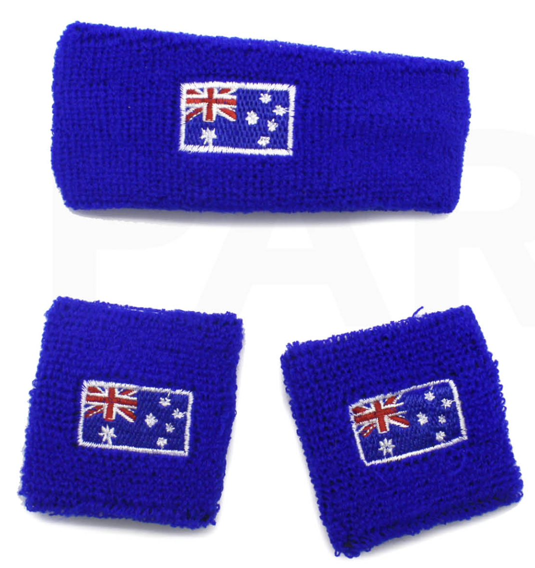 Premium Terry Towelling Headband & Wristband Set - Australia Flag