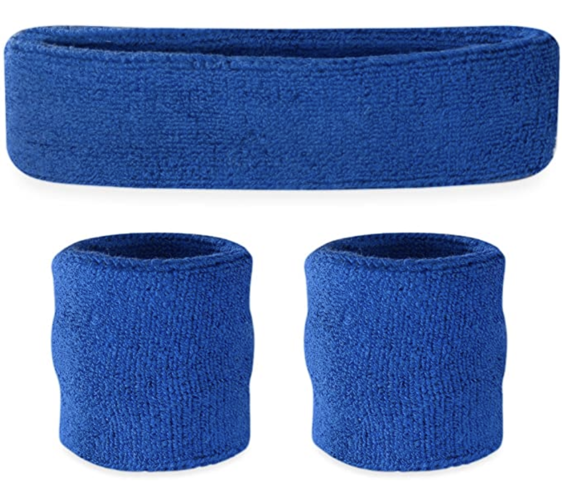 Premium Terry Towelling Headband & Wristband Set - Blue