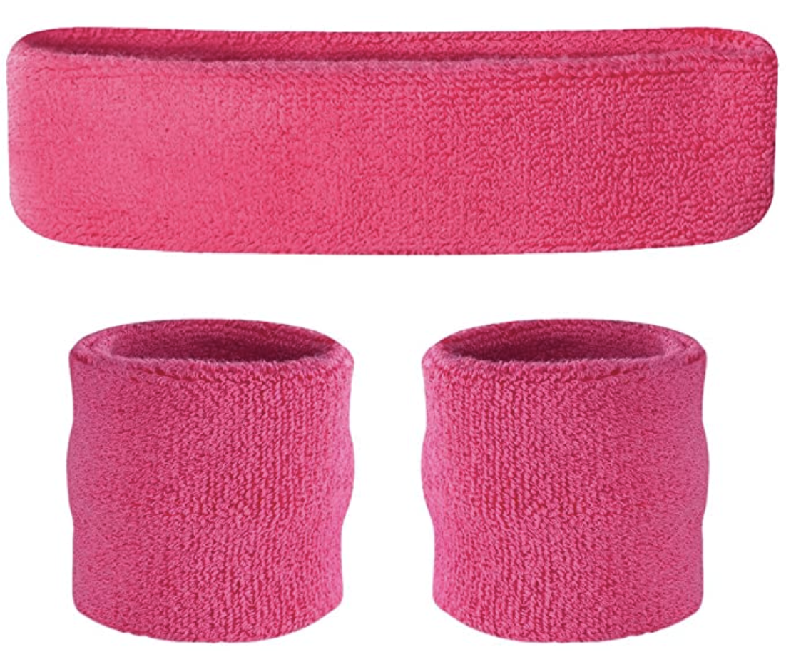 Premium Terry Towelling Headband & Wristband Set - Hot Pink