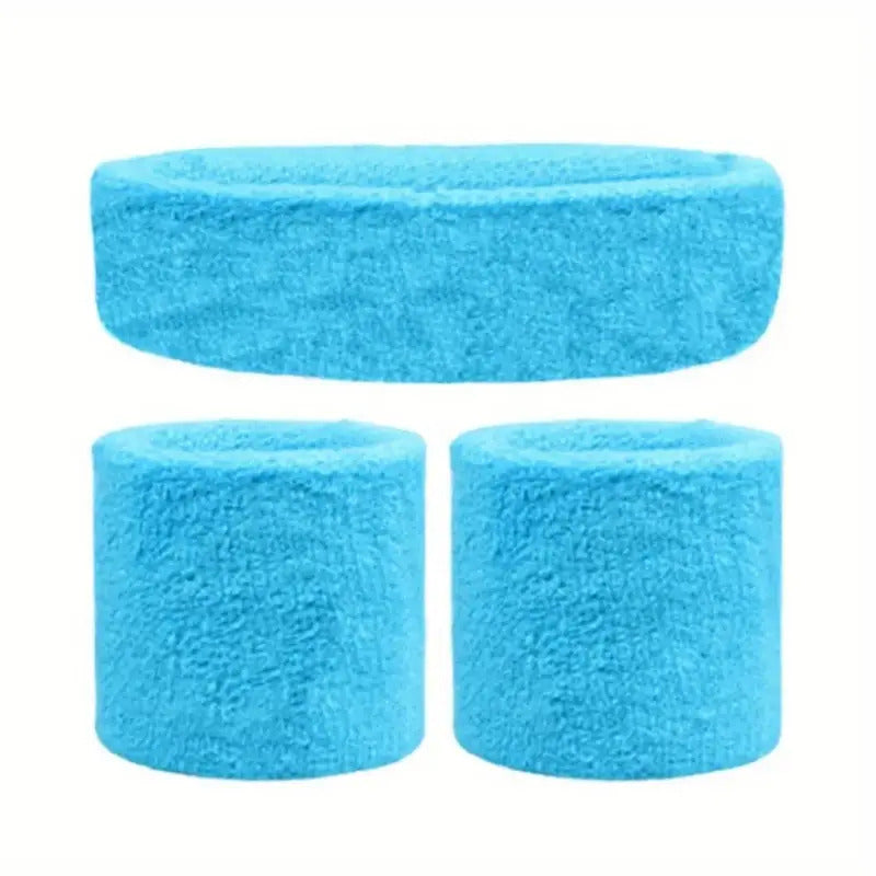 Premium Terry Towelling Headband & Wristband Set - Sky Blue