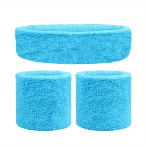 Premium Terry Towelling Headband & Wristband Set - Sky Blue