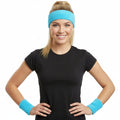 Premium Terry Towelling Headband & Wristband Set - Sky Blue