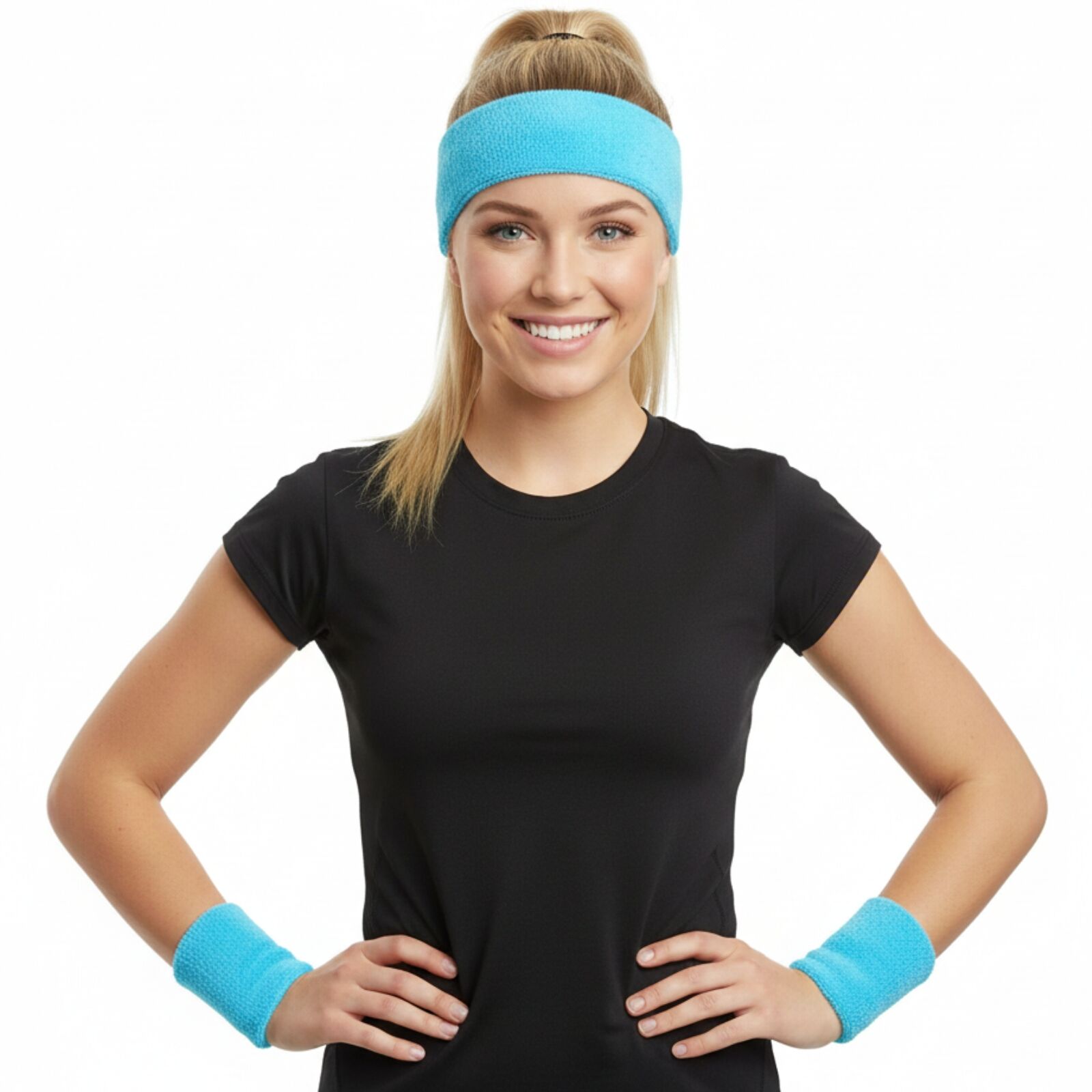 Premium Terry Towelling Headband & Wristband Set - Sky Blue