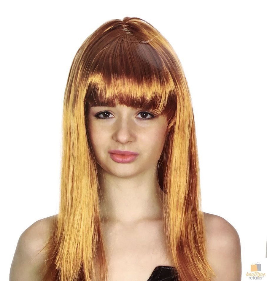 Premium Long Straight Wig with Fringe - Golden Brown, 70cm