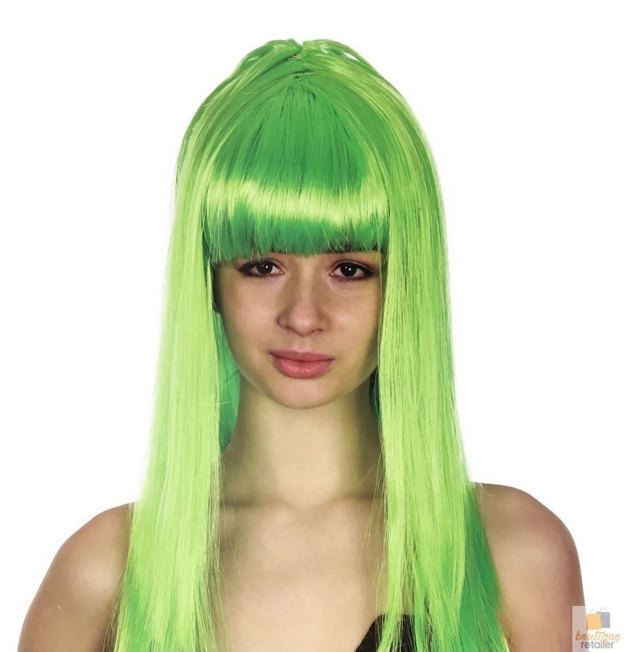 Premium Long Straight Wig with Fringe - Green, 70cm