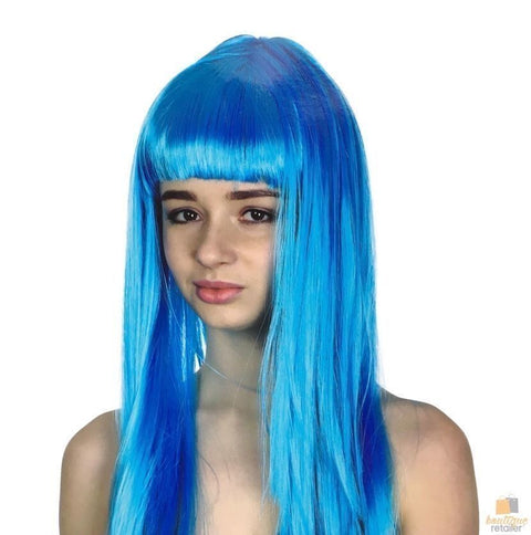 LONG WIG Straight Party Hair Costume Fringe Cosplay Fancy Dress 70cm Womens - Light Blue (22459) - SuperSaverAU - view 1