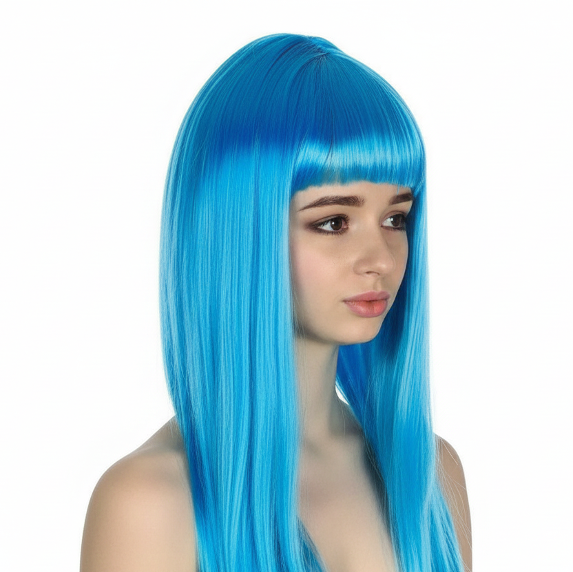 LONG WIG Straight Party Hair Costume Fringe Cosplay Fancy Dress 70cm Womens - Light Blue (22459) - SuperSaverAU - view 3