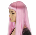 Premium Long Straight Wig with Fringe - Light Pink, 70cm